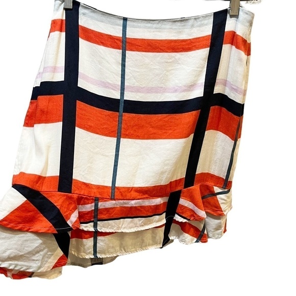 Ann Taylor Picnic Striped Linen Skirt w/Flounce Hem Ivory & Red Orange Sz 8 - Picture 5 of 12